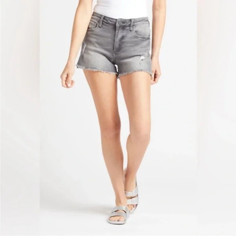 KUT from the Kloth Jane High Rise Distressed Gray Denim Shorts Size 16
